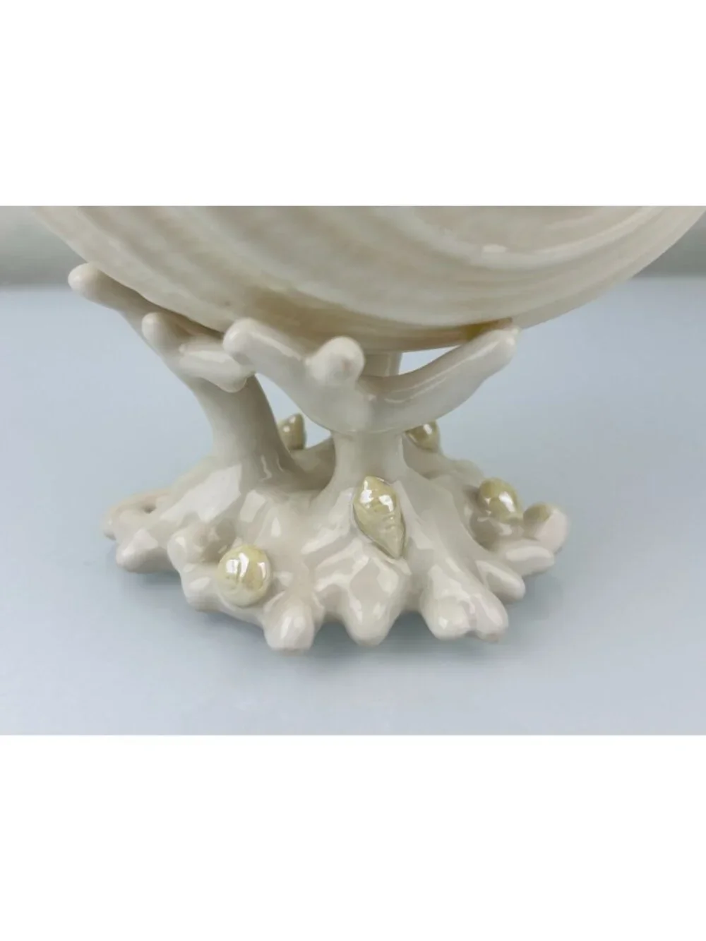 Belleek Ireland Cardium Shell On Coral Base Compote Candy Pedestal Bowl Beige